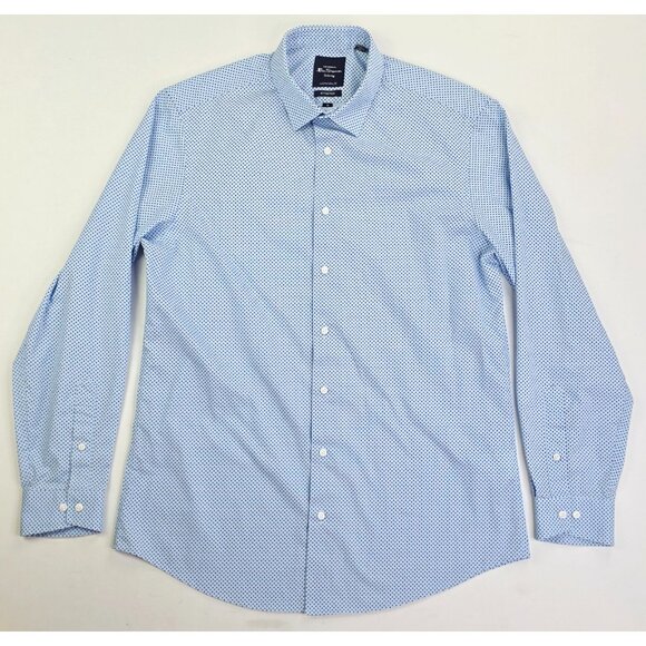 Ben Sherman Tailored Slim Fit Stretch Medium 5-15.5 32/33 Blue X Pattern Shirt - Picture 5 of 9